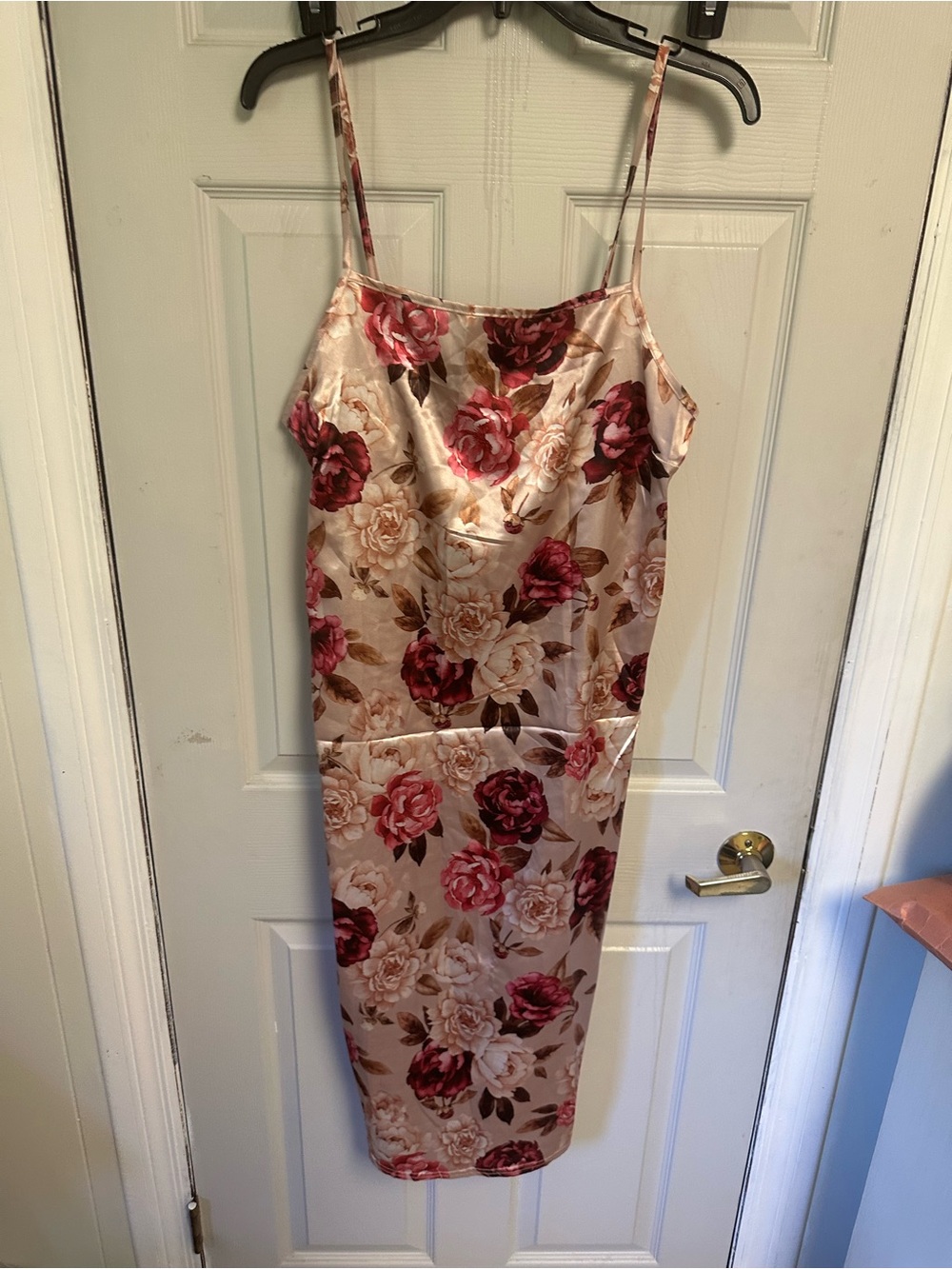 Boohoo Pink and Cream Floral Satin Slip Dress